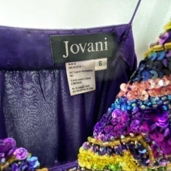 Jovani royal purple maxi prom dress with purple and yellow gem detailing EUC - Picture 4 of 7